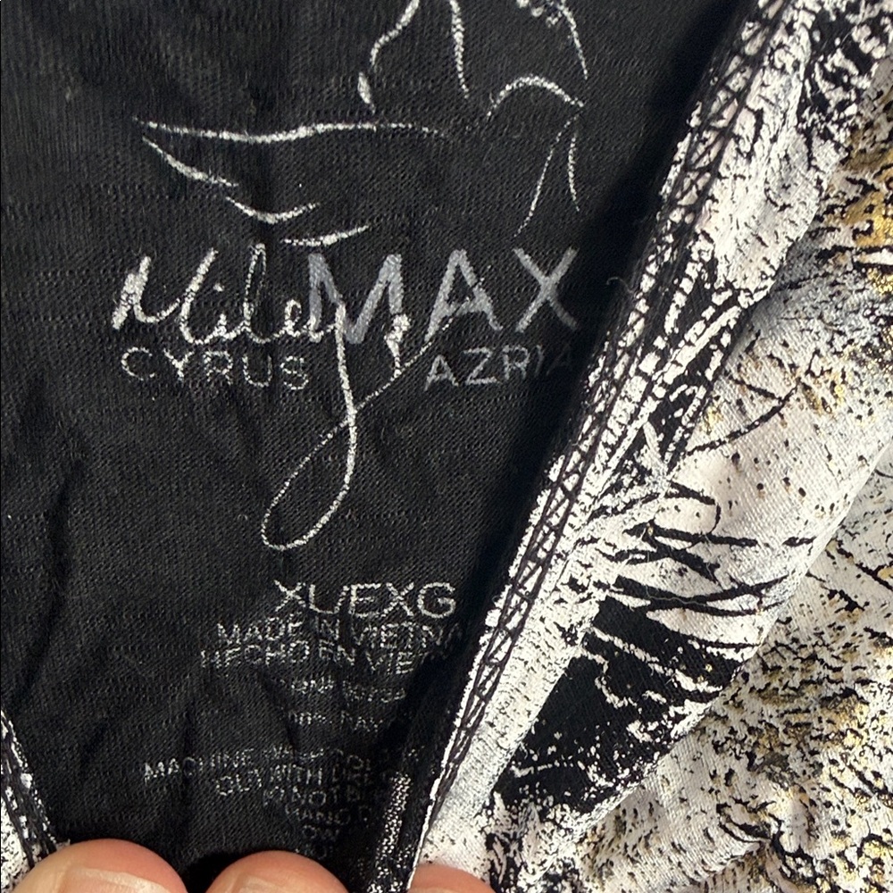 Miley Cyrus Miley max azria Black Feather Print Women's Top - Picture 2 of 3